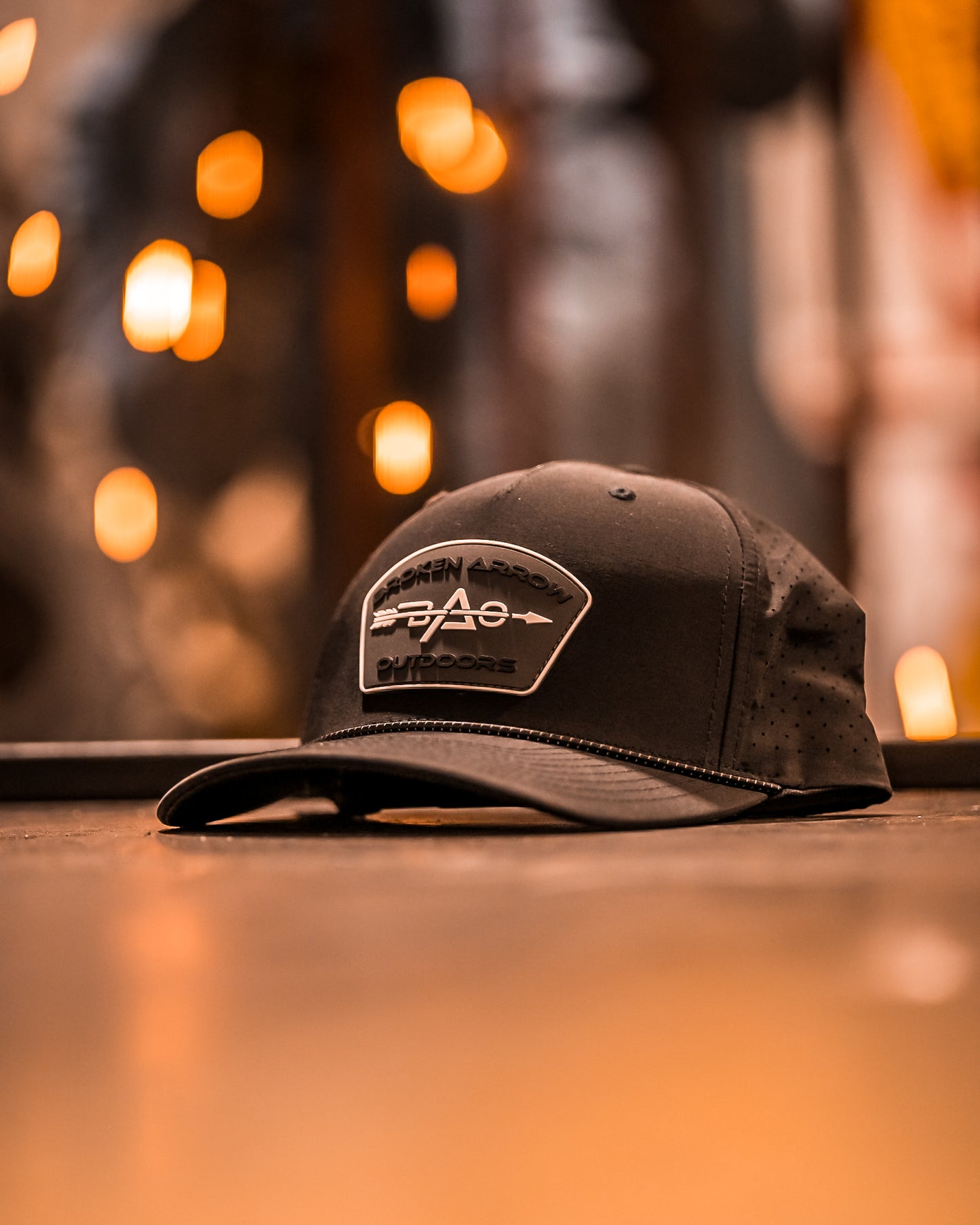 Black Perforated Performance Cap W/ Rubber Patch